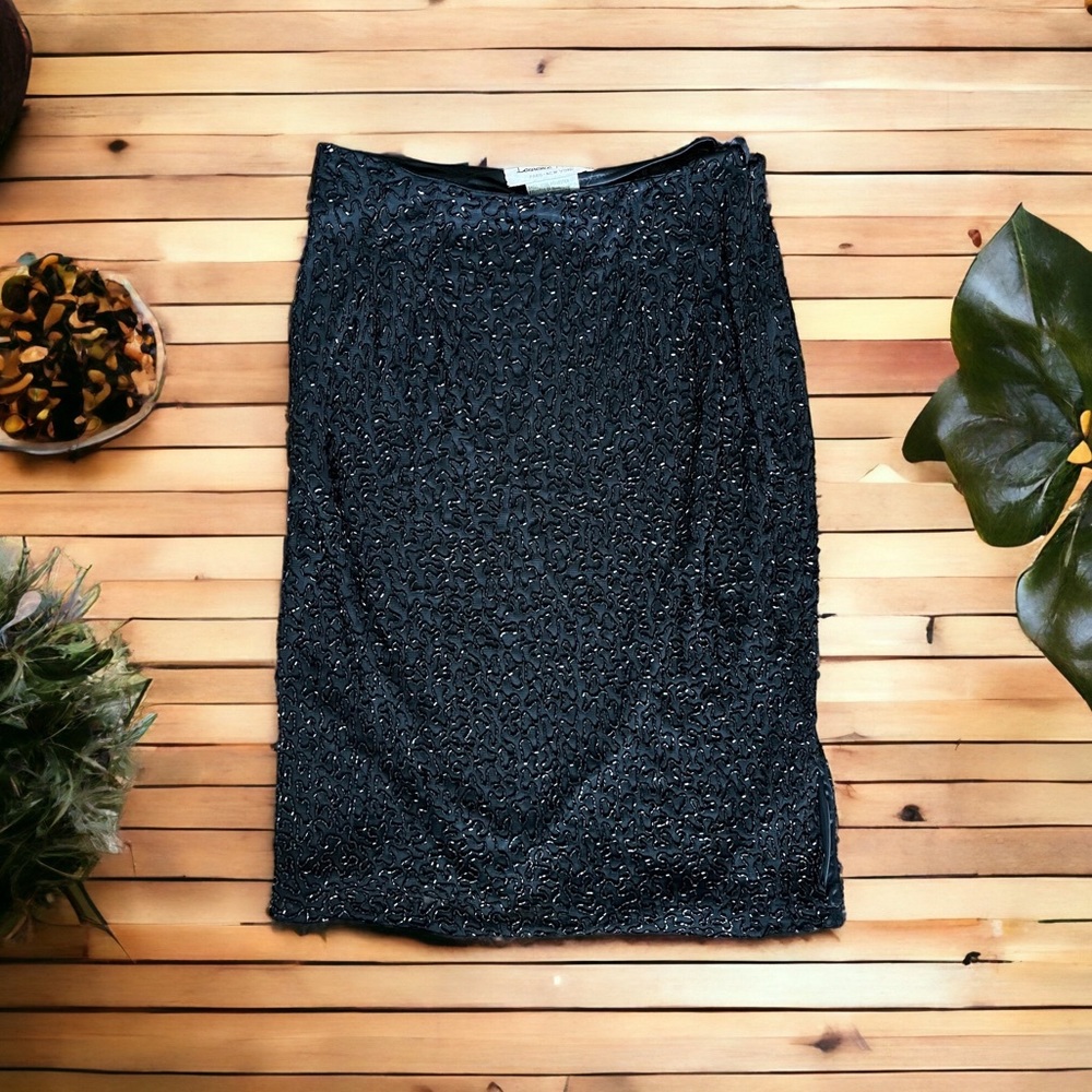 Laurence Kazar Vintage Beaded Embellished Straight Skirt Black Sz S
